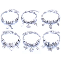 dropshipping white series crystal women charm bracelet bangles for women beads brand bracelets for fashion jewelry gift