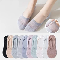 5 pair of summer invisible solid color women socks slippers ladies candy color breathable non slip silicone mesh socks skarpetki