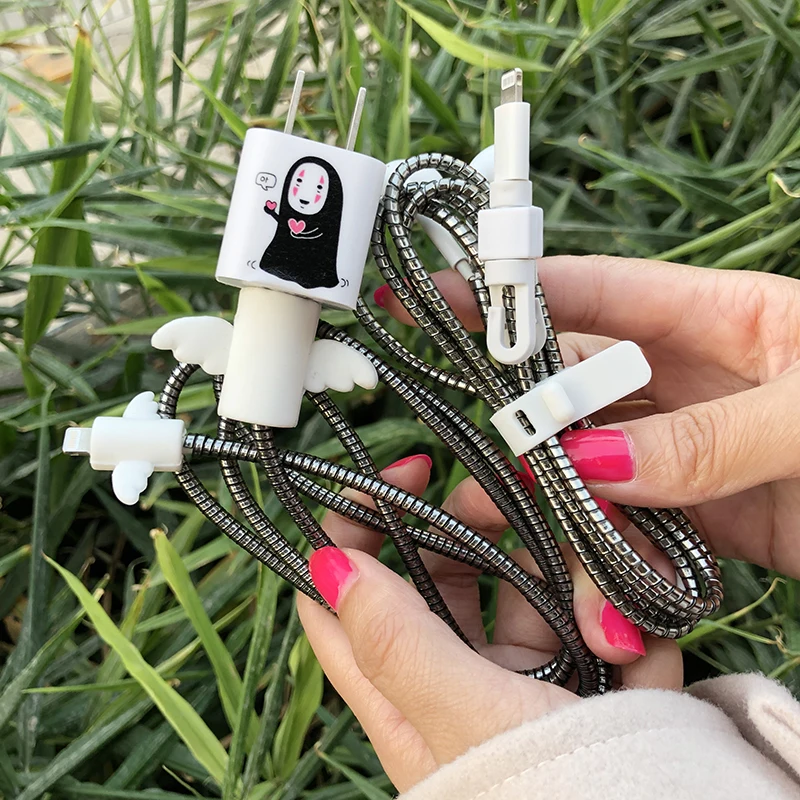 2 Кия мультфильм защита для usb-кабеля комплект со спиральным кабелем Стикеры для намотки протектор для наушников Шнур для iphone xs/xsmax/xr/8/8 plus - Цвет: 2
