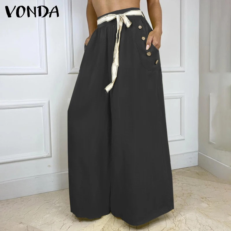 

High Waist Wide Leg Pants 2021 VONDA Women Trousers Office Ladies Bottoms Casual Palazzo Pants Hosen Damen Femininas
