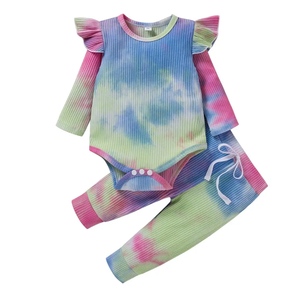 

Girl pajamas set Newborn Infant Baby Girl Tie-dye Pant Set Long Sleeve Ruffle Romper+Pants kids Fall Clothes Outfits long sleeve