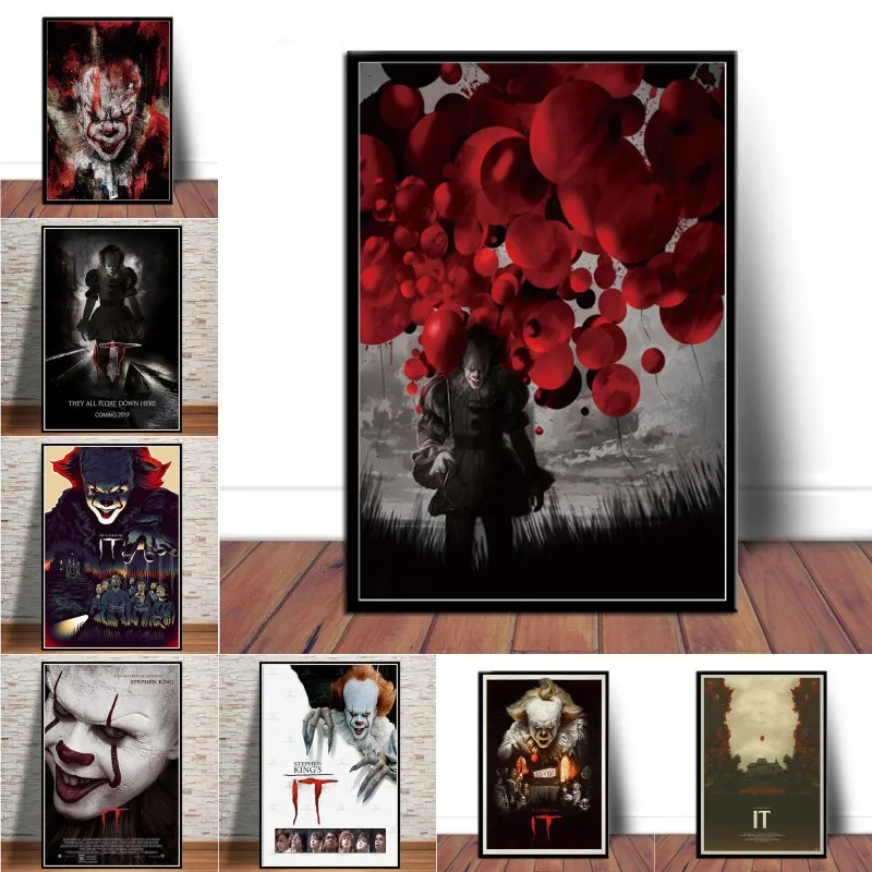 

Oil Painting IT Horror Movie Stephen King Pennywise Thriller Anime Poster Canvas Prints Living Room Decoration