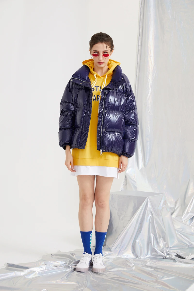 YNZZU Chic новая зимняя куртка женская повседневная короткая пушистая пуховая куртка женская утепленная теплая свободная яркая верхняя одежда A1121
