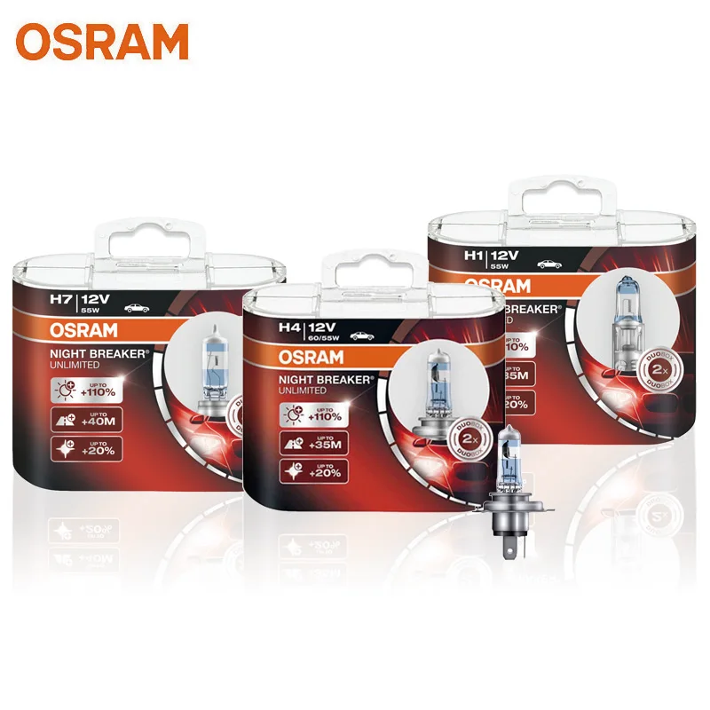OSRAM H7 H11 H4 H1 H3 HB3 HB4 55 Вт Ночной выключатель неограниченный 12 В + 110% яркие белые