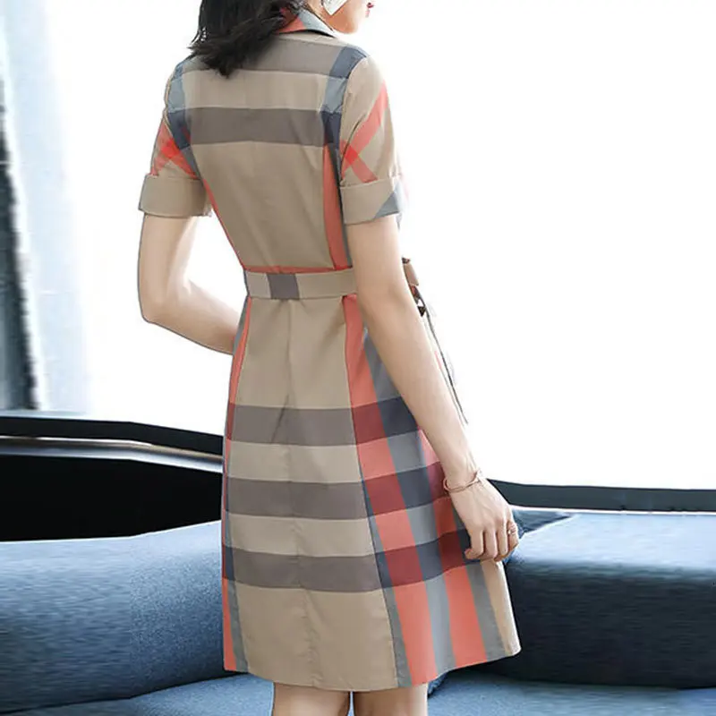 Vintage Office Clothing Suit collar Short Mouw Elegant 2019 Summer New Women Women's dresses Plus Size Vestidos HJ297 | Женская