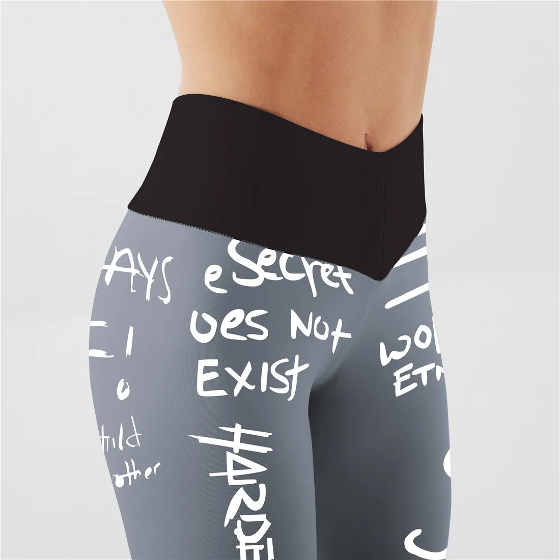 Qickitout High Waist Elastic Workout Leggings Women Slim Fitness Fashion Letter Print Leggings for Gym Sport Running Europe Size spanx leggings