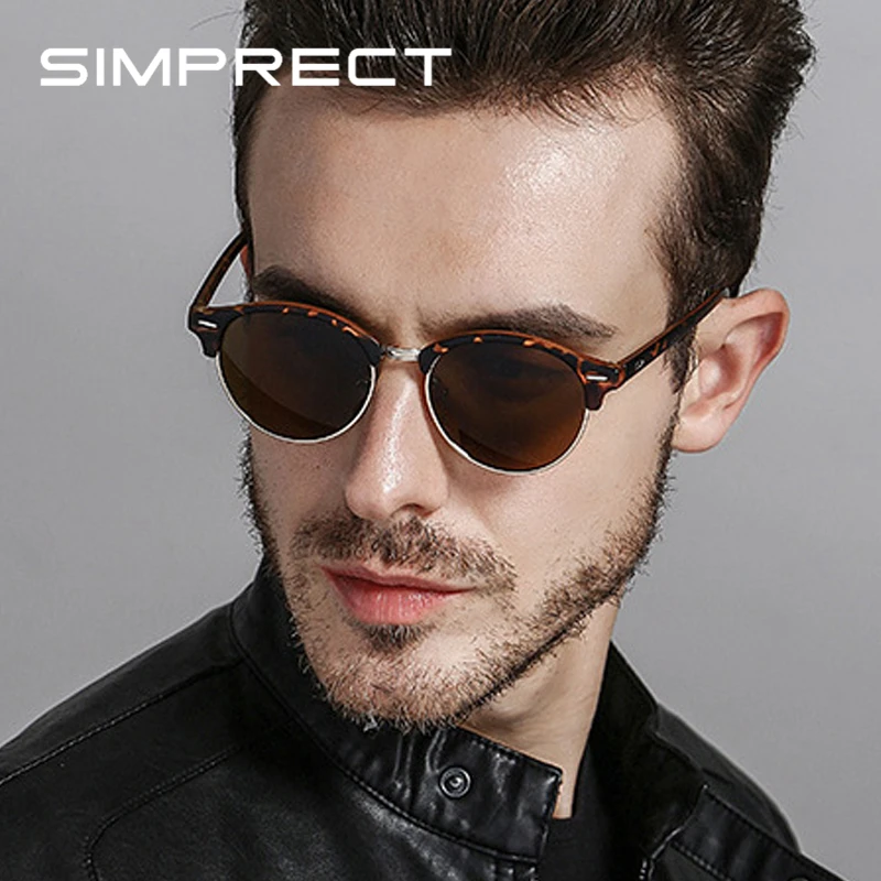 Мужские поляризационные солнцезащитные очки SIMPRECT круглые в стиле ретро 2021