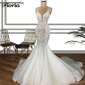 Свадебные платья 2020 Vestido De Noiva Арабский Дубай Русалка Свадебные платья Кружева бисером формальное платье невесты кафтаны исламское длинное платье