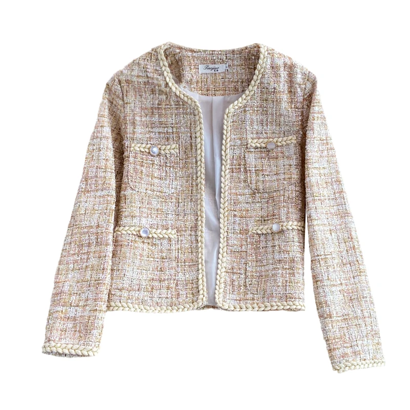 

New Autumn Winter Women Coat High Quality Fashion Twisted Edging Gold Thread Decorative Tweed Cardigan Short Jackets