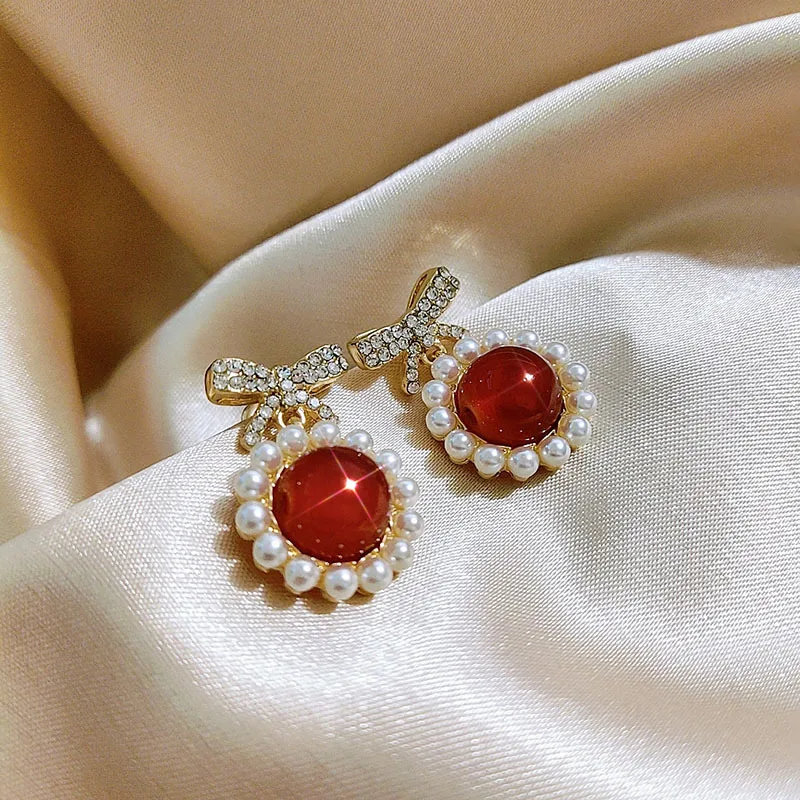 Bow Pearl Red Earrings Elegant Women | Украшения и аксессуары