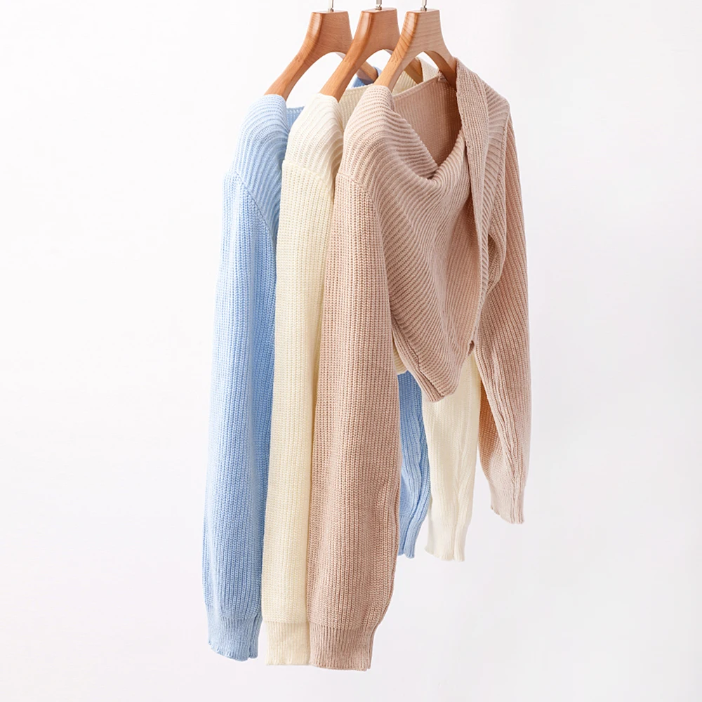 

Fashion Solid Deep V-neck Sweater Tops Women Casual Long Sleeve Slim Pullovers Autumn Winter Female Sexy Simple Wild Knitted Top