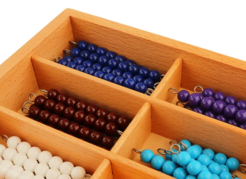 

Montessori Mathematics Material 1-9 Beads in Wooden Box Early Preschool Toy