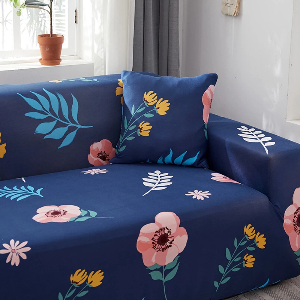 

Flower L Shape 1 2 3 Seater Chaise Longue Blue Sofa Covers for Living Room Elastic Stretch Covers for Corner Sofa Protector