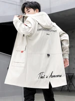 fashion mens long trench coat casual windbreaker coats outwear letters pattern hooded pockets e37