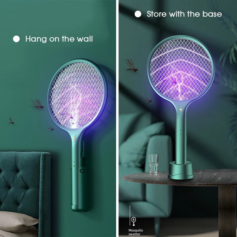 

Super Voltage 3500V Electric Mosquito Swatter USB Powered Bug Zapper Handheld Insect Trap with Charge Base Mosquitoes Repellent