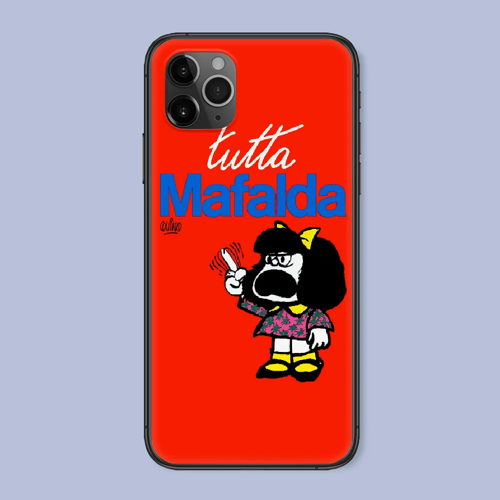

Cute Mafalda Girl Phone Case For Iphone 4 4s 5 5S SE 5C 6 6S 7 8 Plus X XS XR 11 12 Mini Pro Max 2020 black Funda Trend