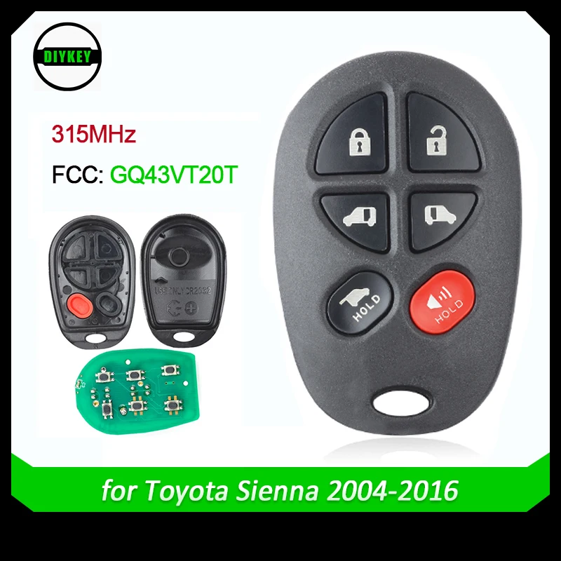 

DIYKEY FCC ID: GQ43VT20T Replacement 5+1 6 Button Remote Car Key Fob for Toyota Toyota Sienna 2004-2016