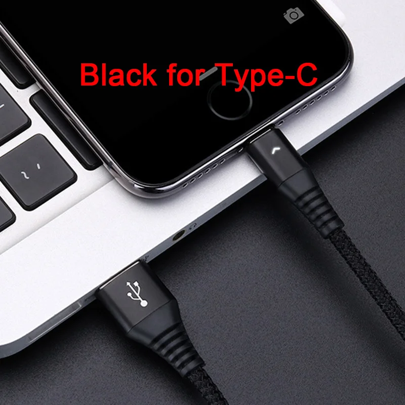 Black for Type C 3а быстрое зарядное устройство для iphone Andriod Micro usb type-C нейлоновые кабели для быстрой зарядки телефонов - Цвет: Black for Type C
