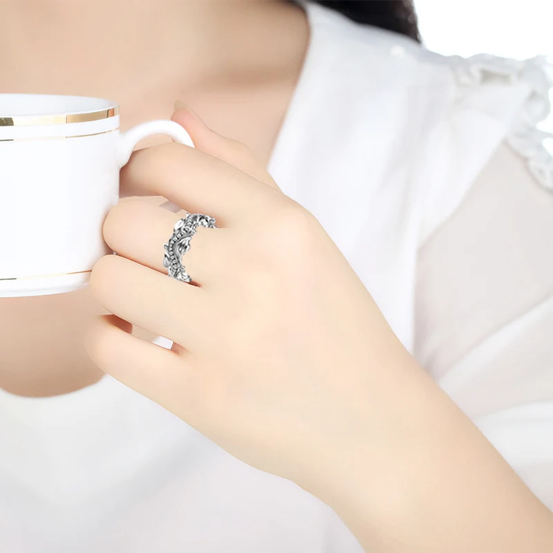 Таинственный резной изысканный лист Свадебное женское кольцо с цирконием CZ