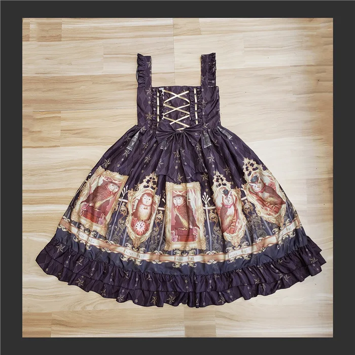 

Gothic vintage sweet lolita dress falbala bowknot bandage high waist printing victorian dress kawaii girl gothic lolita jsk cos
