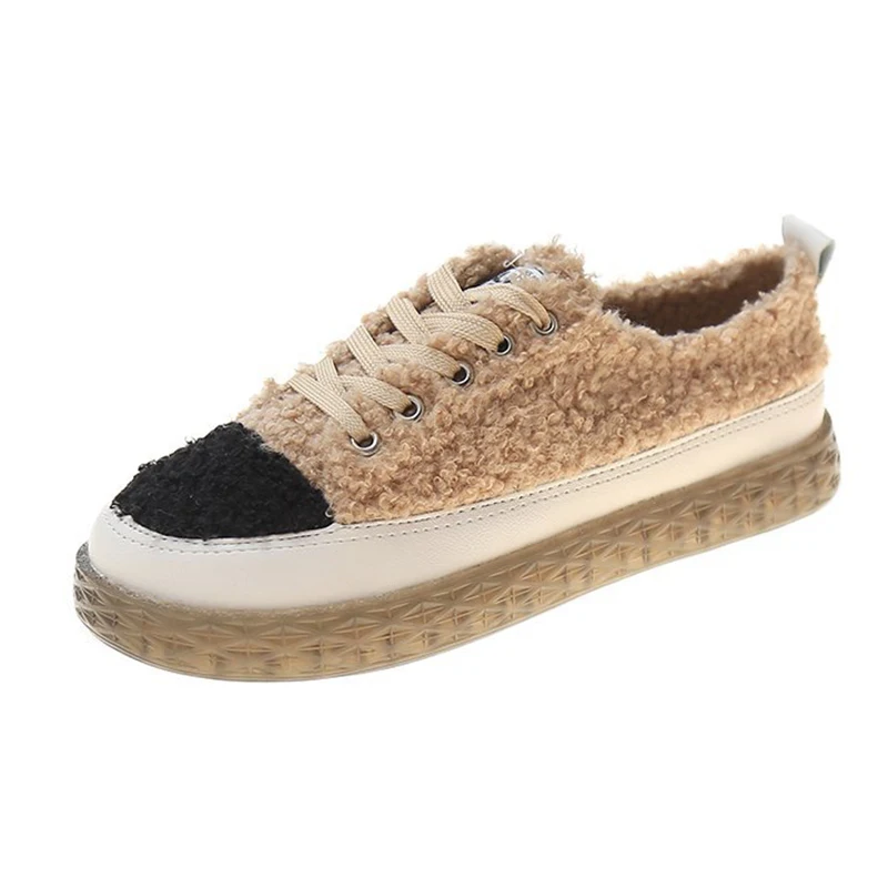 

New Faux fur fashion hot sale sneakers new ladies casual all-match thick-soled comfortable flat non-slip outdoor shoes 2022