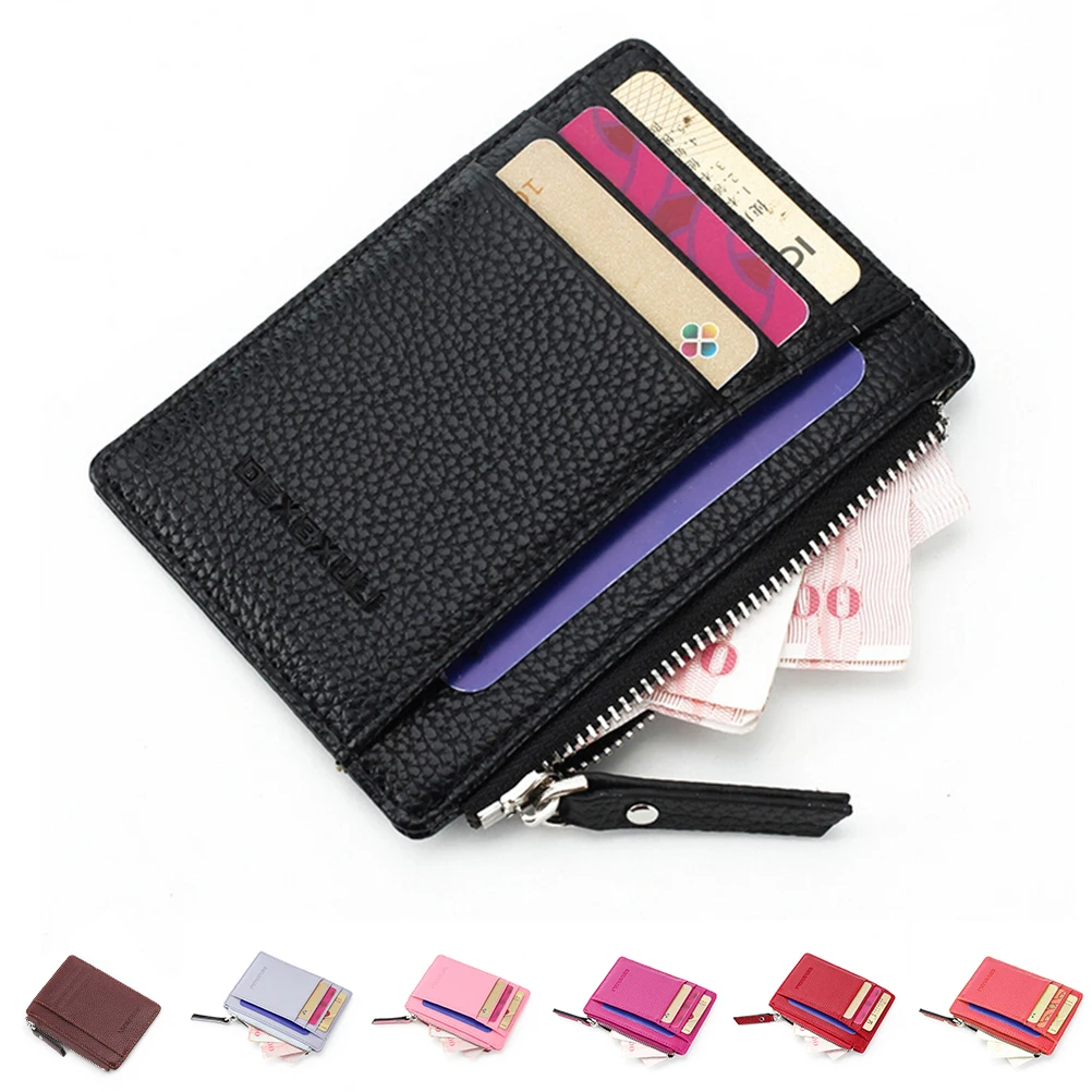 1pc Black Unisex Wallet Business Card Holder Pu Leather Coin Pocket Bus Organizer Purse Bag Men Women Red | Багаж и сумки