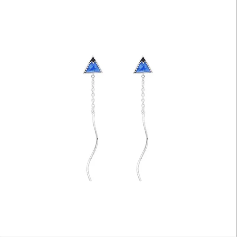 

2021 Trendy Silver Plated Earrings Jewelry Women Long Tassel Wave Ear Line Fashion Blue Montain Earrings For Lady Bijou