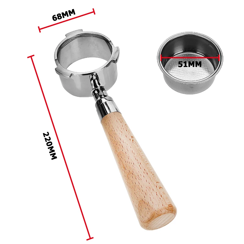 

51mm Stainless Steel Espresso Coffee Machine Bottomless Filter Holder Wooden Handle Portafilter Branch Coffee General Accessory