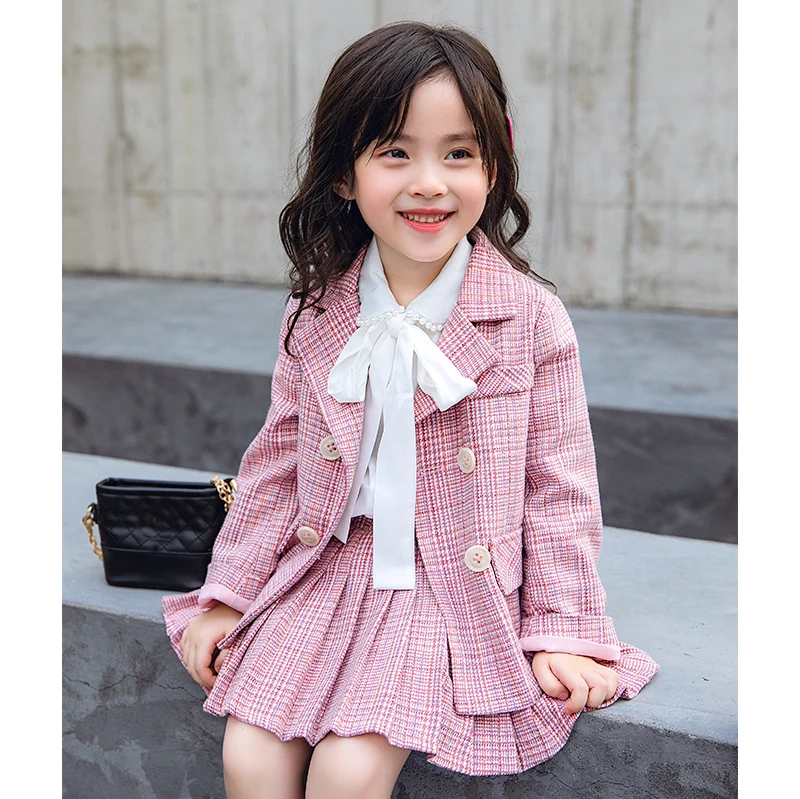 Клетчатые школьные костюмы для маленьких девочек официальная одежда хлопковые