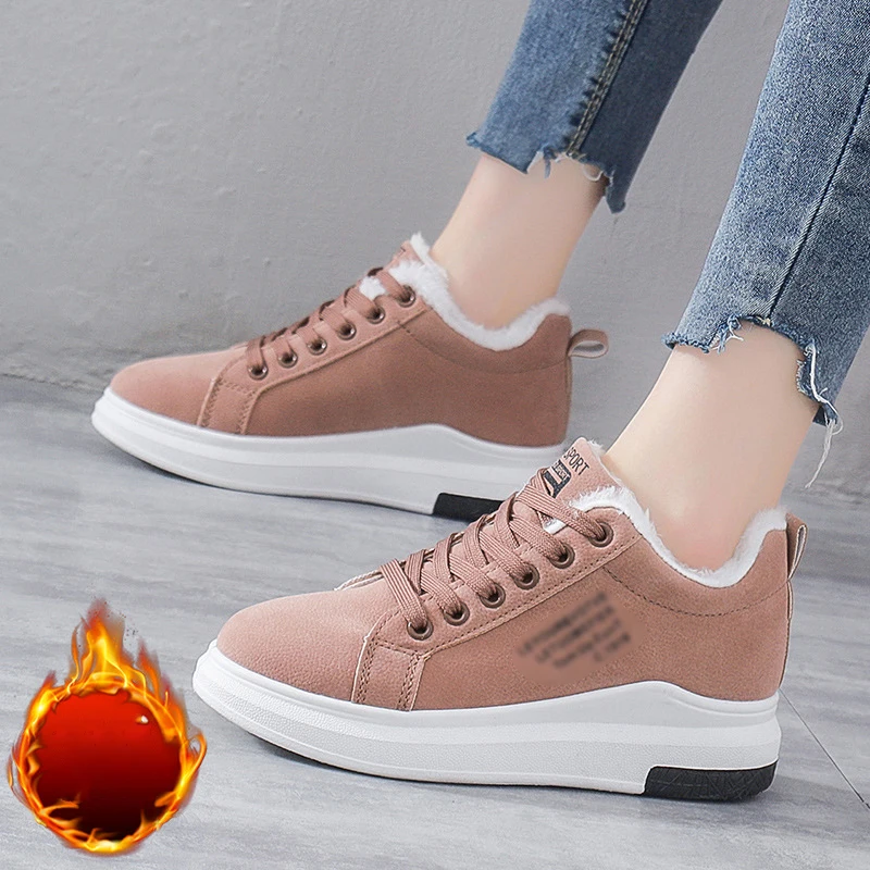 Women's Winter Lace-Up Plush Winter Snow Boots，Women's Casual Platform Warm Boots Winter Leisure Warm Sports Shoes Flat Shoes