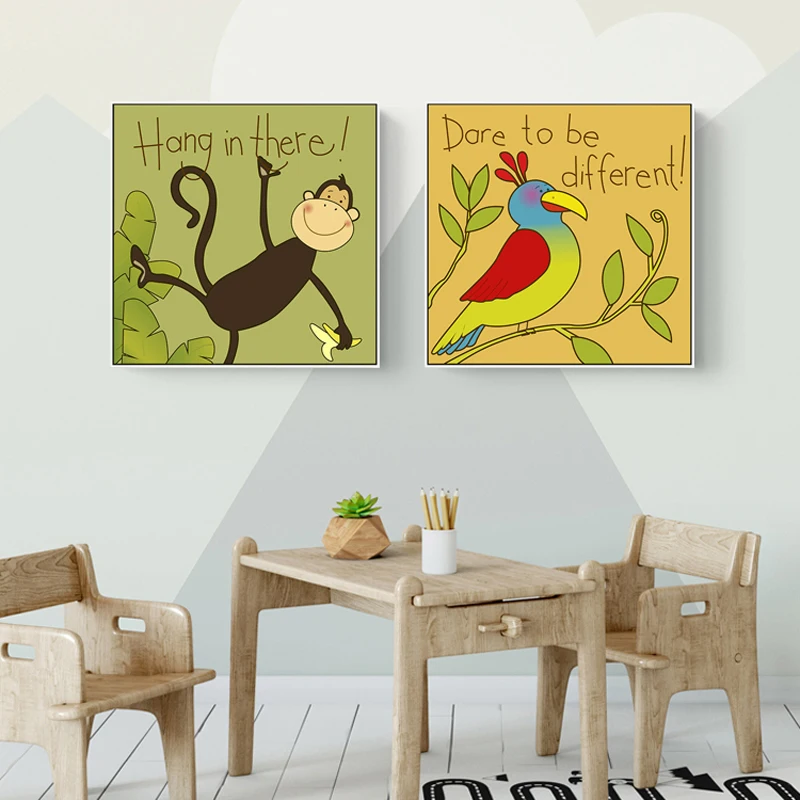 Животное Детская Wall Art Картина Мультяшные Лев обезьяна слона жирафа и холст с
