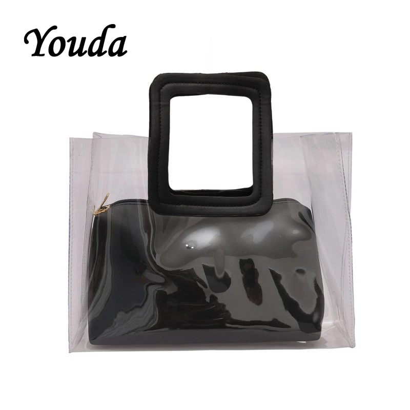 Youda Spring Fashion Simple Female Transparent Shopping Handbags Original Sweet Tote Portable Solid Color Leisure Composite Bag | Багаж и