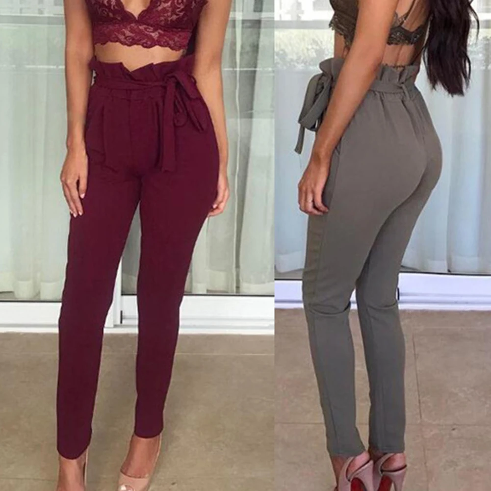 

pants women Casual Solid Color High Waist Skinny Pants Slim Cropped Pencil Trousers woman pants