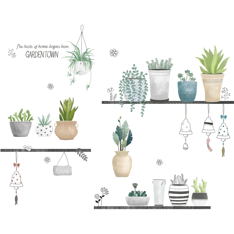 [shijuekongjian] Potted Plant Wall Sticker DIY Potting Culture Decals for Living Room Bedroom Kitchen Home Decoration | Дом и сад