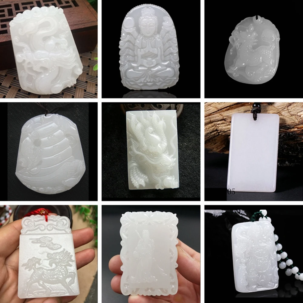 Высокое качество уникальный натуральный белый нефрит резной Будда дракон феникс