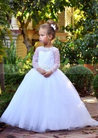 long sleeve beaded pearls tulle flower girl dress for wedding princess first communion dress kid birthday party gown