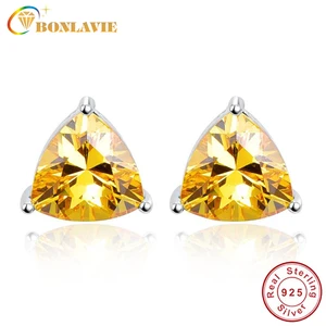 Женские Треугольные Серьги BONLAVIE, серьги-гвоздики из натурального желтого цитрина 925 пробы, Изящные Ювелирные украшения