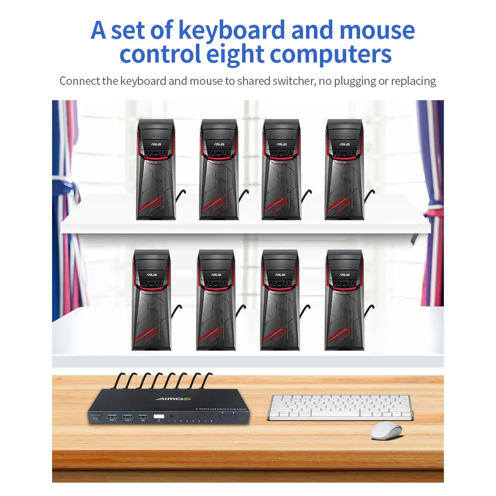 Коммутатор AIMOS USB2.0 устройство для совместного использования 8 компьютеров 4 USB