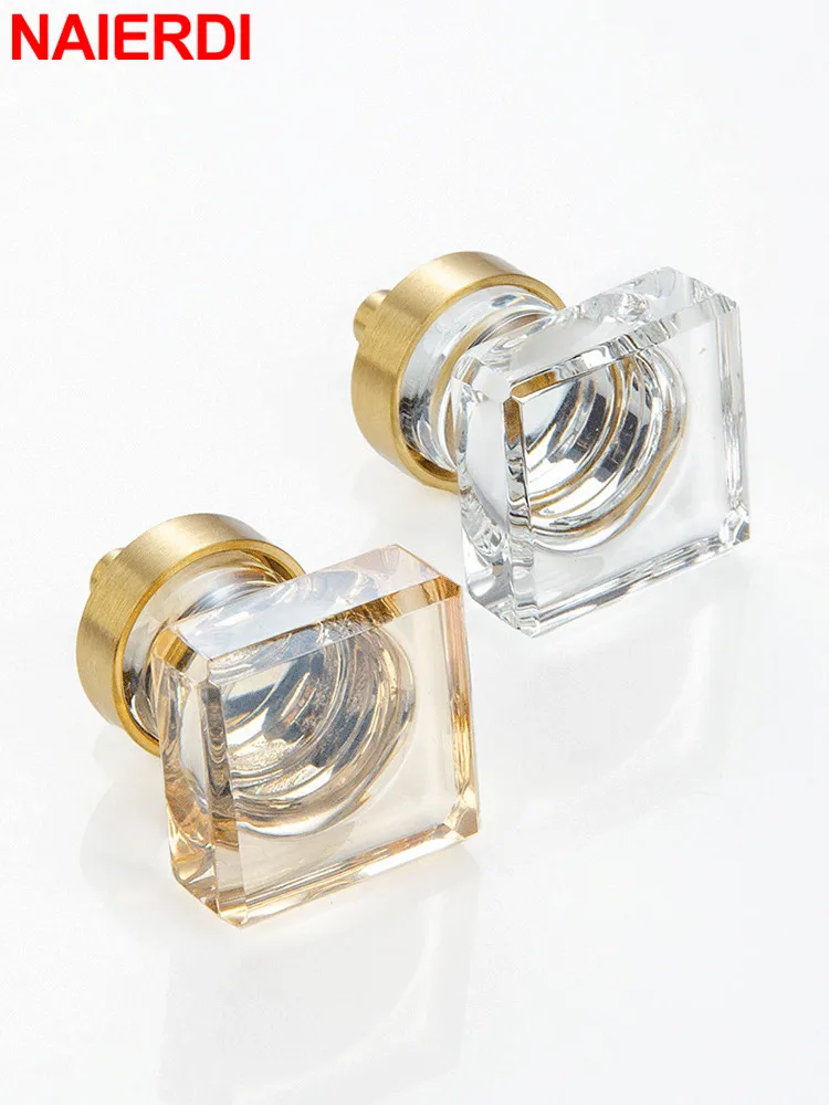 NAIERDI латунные хрустальные стеклянные ручки для шкафа роскошные медные дверные