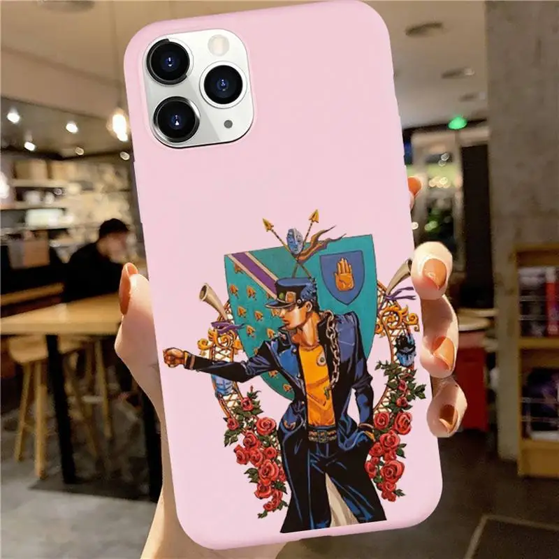 

Anime JoJo Killer Queen Phone Case Pink Candy Color for iPhone 6 7 8 11 12 s mini pro X XS XR MAX Plus