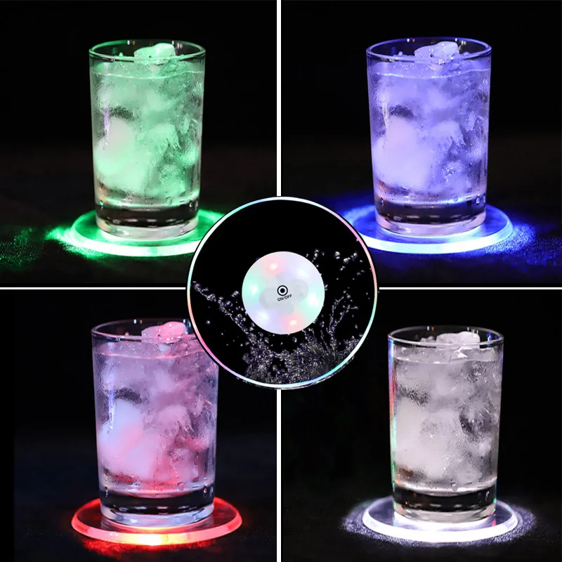 

Led Coaster Cup Holder Mug Stand Light Bar Mat Table Placemat Kitchen 7 Color Creative Pad Party Drink Glass Round Home Decor