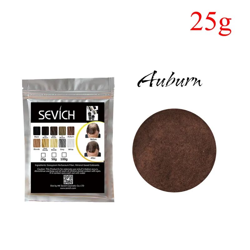 Sevich 10 цветов 50 г волосы строительное волокно Кератиновое волокно волосы заправка утолщение волокно порошки мгновенный рост средство для ухода за волосами - Цвет: Auburn --25g