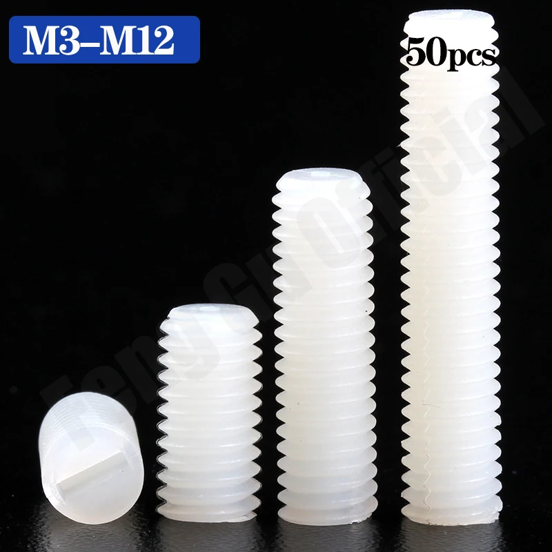 

50Pcs M3 M4 M5 Flat Head Slotted Screws Plastic Nylon Set Screws Headless Screws Jimi NL11