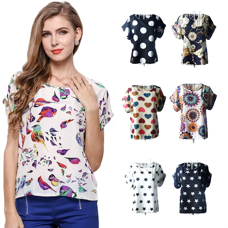 2019 популярная шифоновая блузка Футболка с принтом модная летняя футболка в