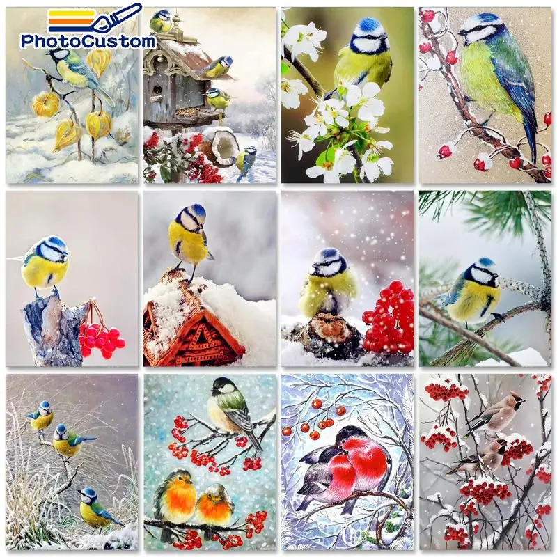 

Картина маслом по номерам 60x75 см, цветы и птицы