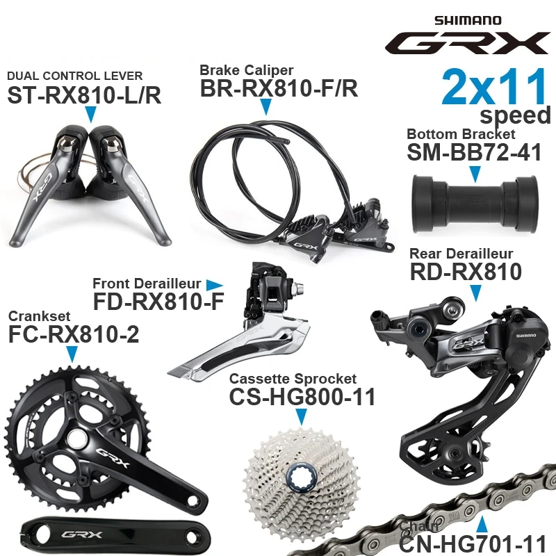 Набор компонентов SHIMANO GRX RX810 2x11 В с переключателем передач Кассетная Задняя