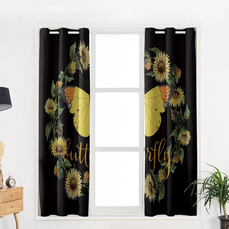 Butterfly Sunflower Wreath Curtains Kitchen Decor Items Window for Living Room Bedroom Curtain Panel | Дом и сад