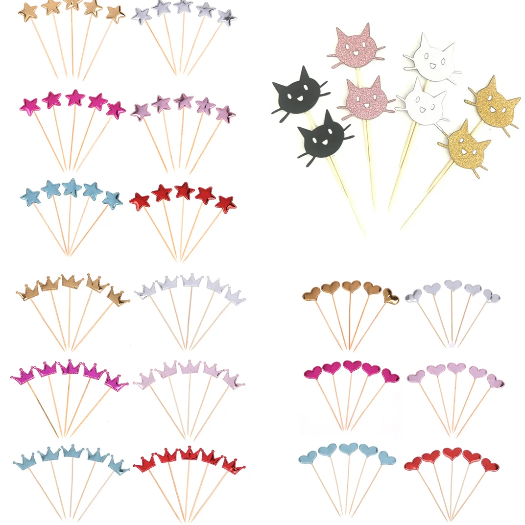 5 предметов в партии 12 шт. кошка для капкейка палочки Свадебные детский день