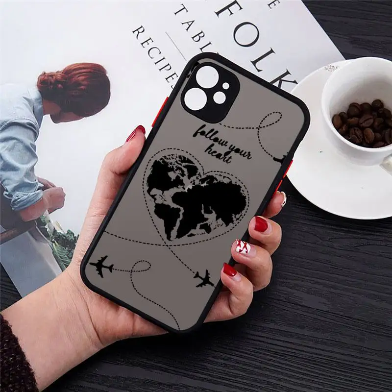 

World map travl airplane pattern Phone Cases matte transparent For iphone 7 8 11 12 plus mini x xs xr pro max cover