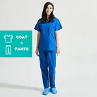 V-образный вырез королевский синий Медсестра скрабы костюм Pet клиника Рабочая одежда Униформа для сотрудниц спа-салонов красоты для женщин на каждый день комплект рабочая одежда на каждый день, костюм